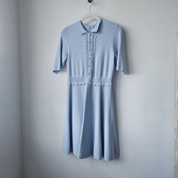 Ted Baker Baby Blue Scallop Trim Knit Skater Dress - Picture 5 of 15